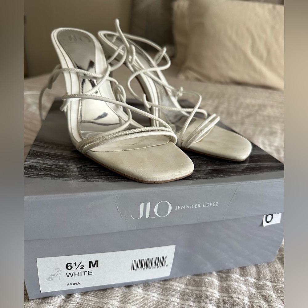 White strappy jlo heels